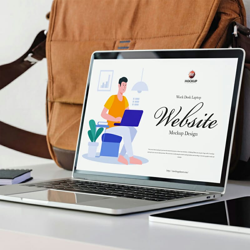 Free Work Desk Laptop Website Mockup Design