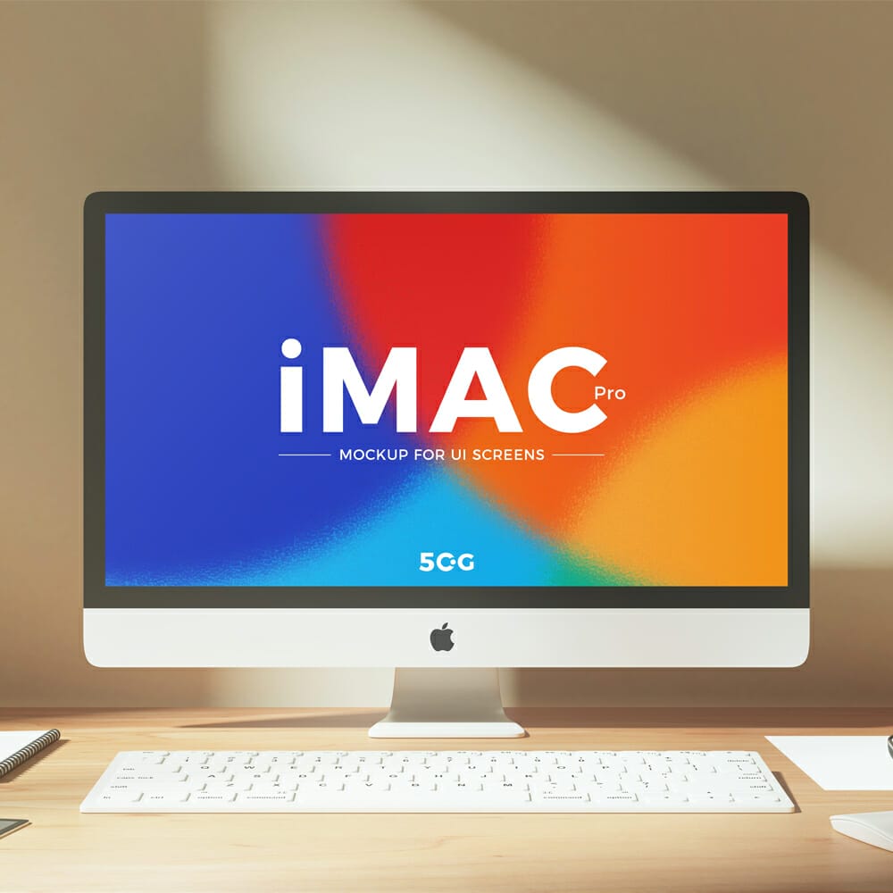 Free Workplace iMac Pro Mockup PSD For UI Screens