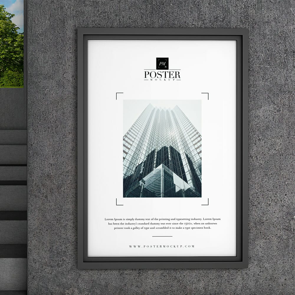 Industrial Interior Concrete Wall Poster Mockup PSD