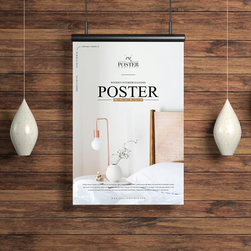Wooden Interior Hanging Poster Mockup