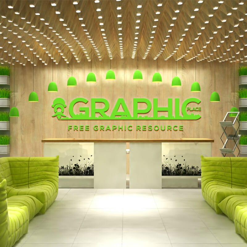 3D Logo On The Wall PSD Mockup