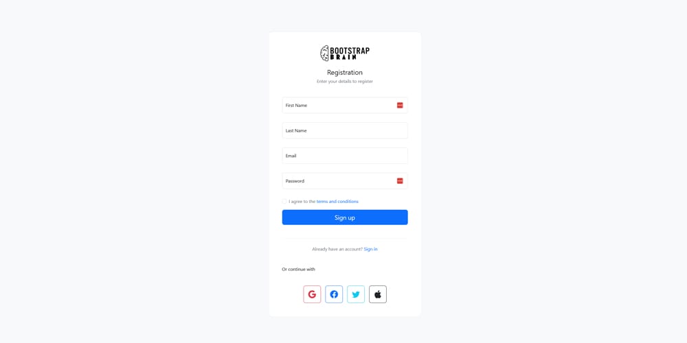 Bootstrap Signup Form Template