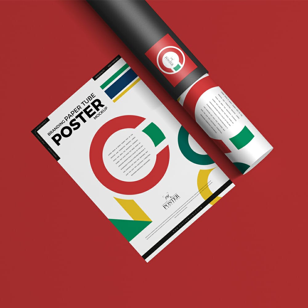 Branding Paper Tube With Poster Mockup