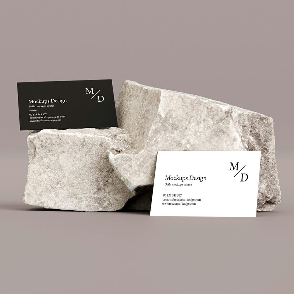 3,5x2 Inches Business Cards On Stone Mockup