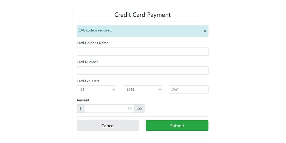 Free Bootstrap Form Templates 94 Credit Card Payment