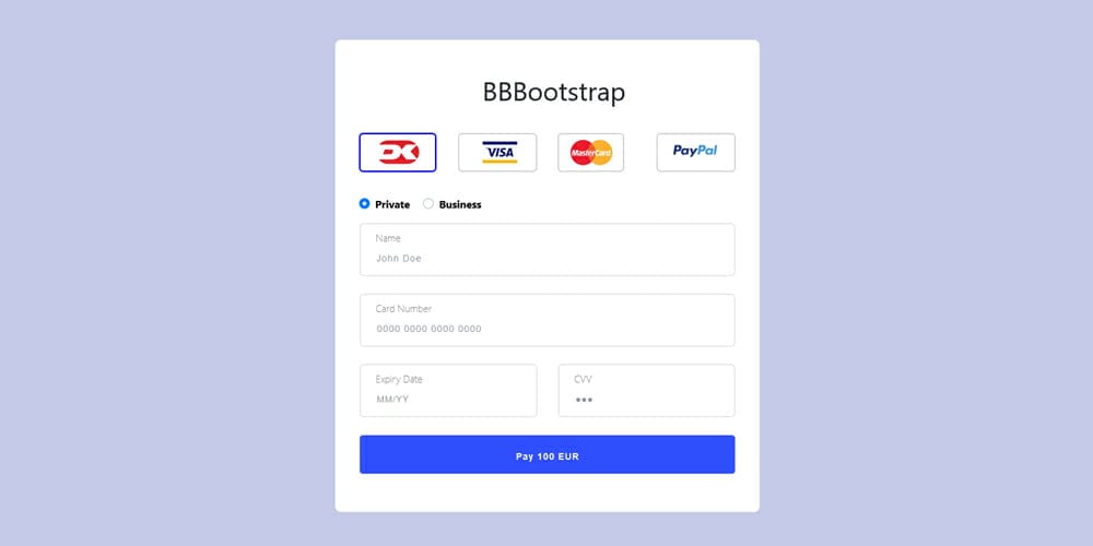 Free Bootstrap Form Templates 96 Credit Card Payment Form