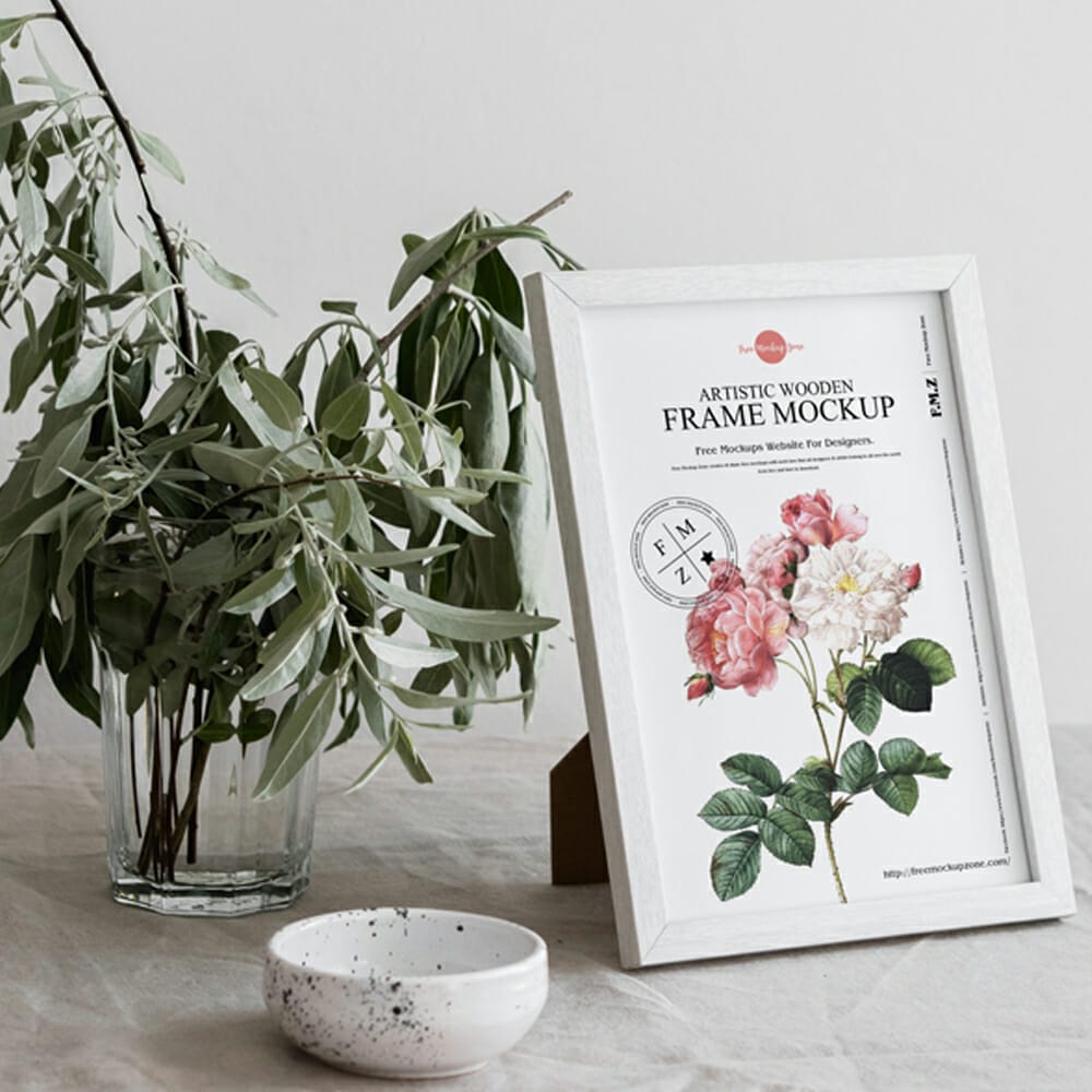 Free Artistic Wooden Frame Mockup PSD