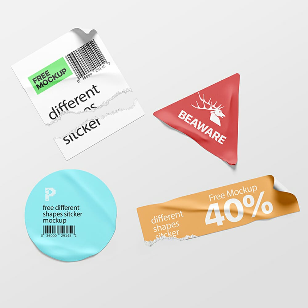 Free Different Shapes Sticker Mockup