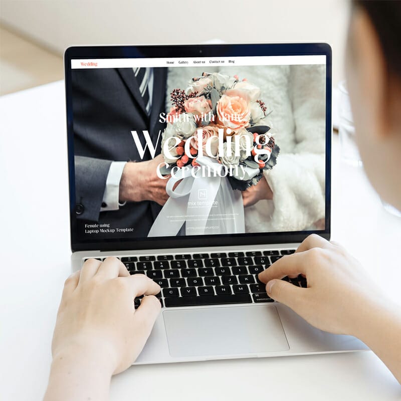 Free Female Using Laptop Mockup Template