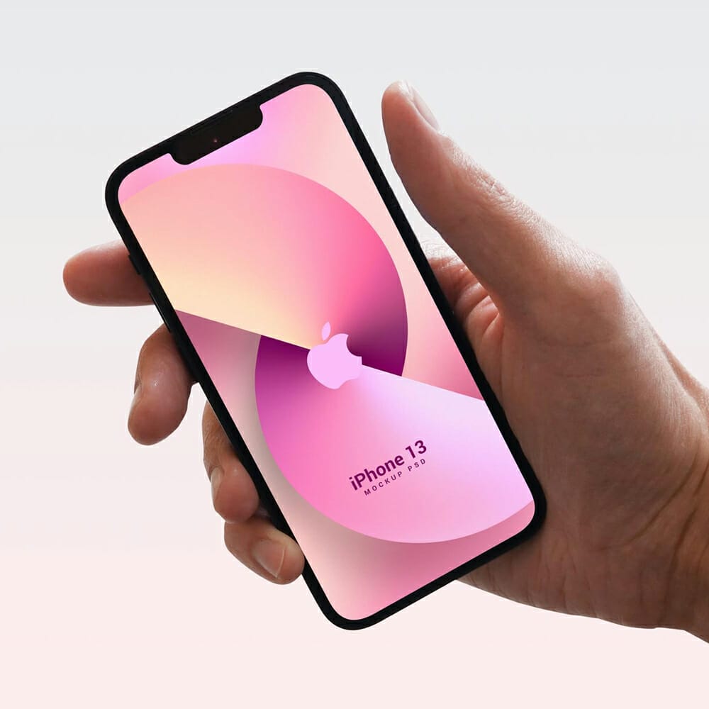 Free Hand Holding iPhone 13 Mockup PSD