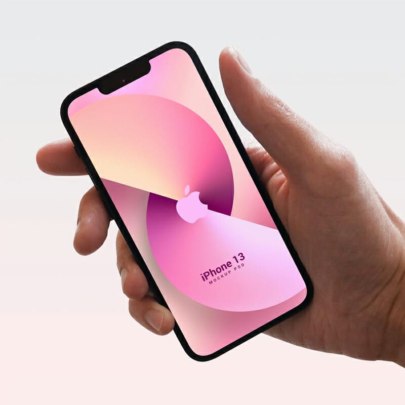 Free Hand Holding iPhone 13 Mockup PSD