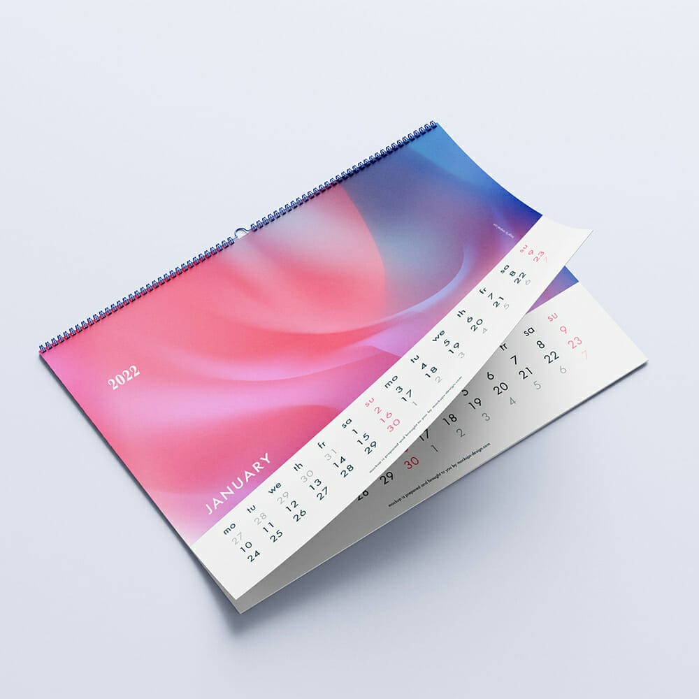 Free Horizontal A3 Wall Calendar Mockup