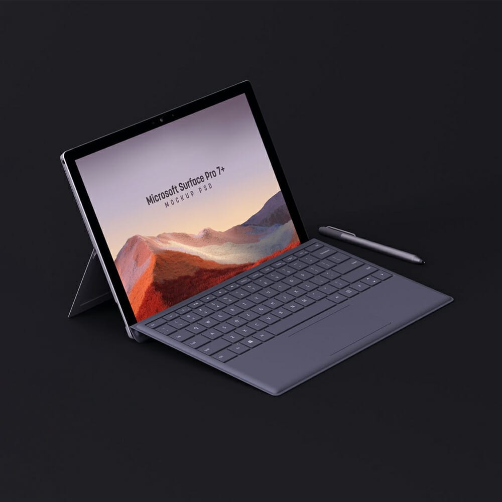 Free Microsoft Surface Pro 7+ Mockup PSD