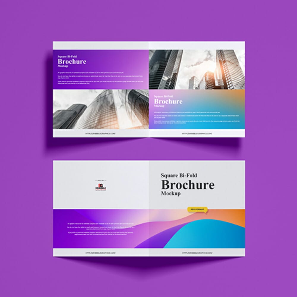 Free PSD Square Bi-Fold Brochure Mockup