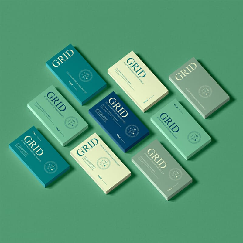 Free Premium Grid Stack of Business Card Mockup