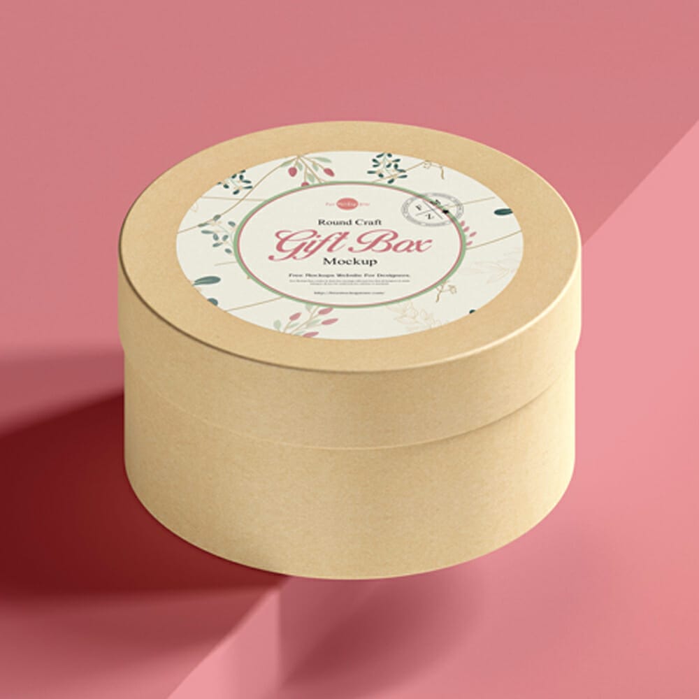 Free Round Craft Gift Box Mockup