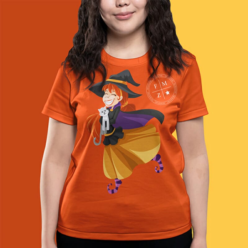 Free Smiling Girl Wearing T-Shirt Mockup