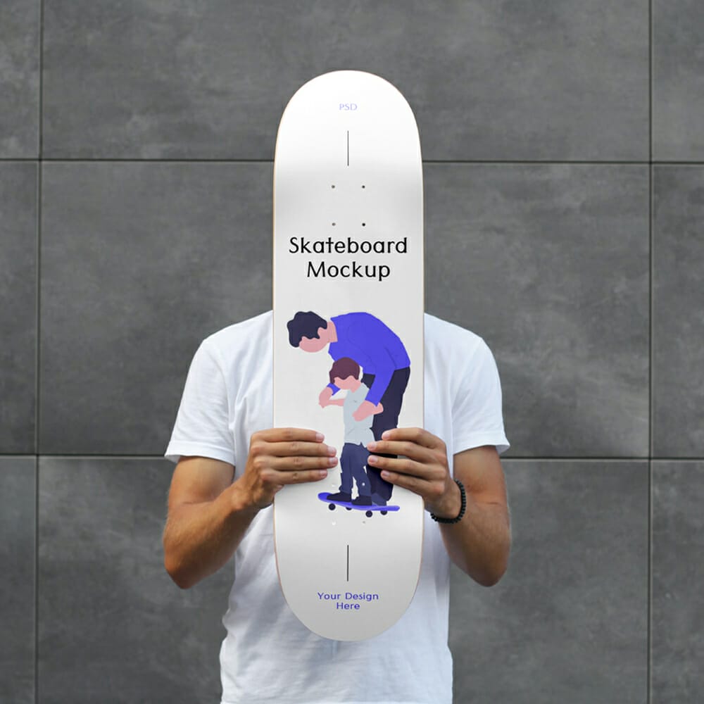 Men Holding Skateboard Mockup