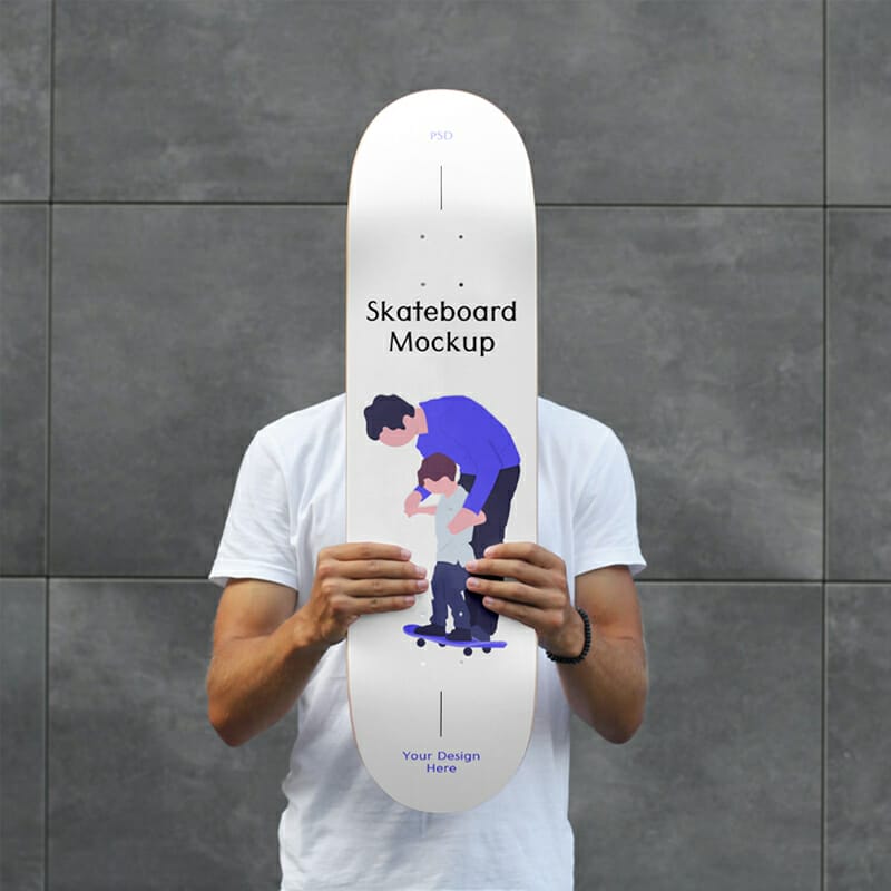Men Holding Skateboard Mockup