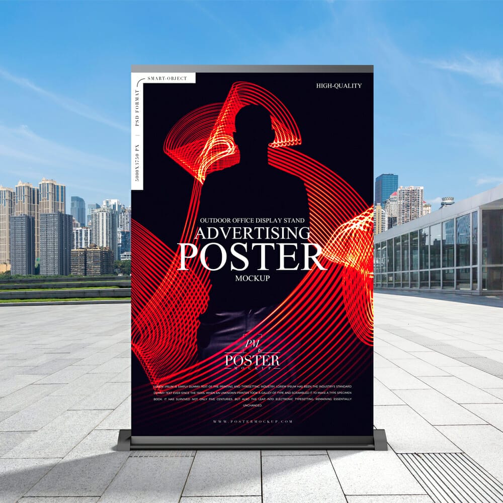 Outdoor Office Display Stand Advertising Poster Mockup