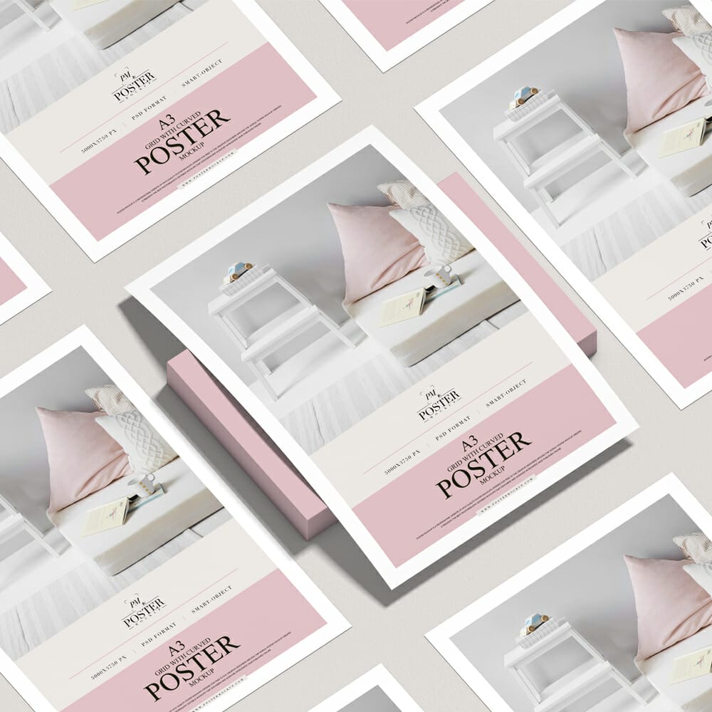 A3 Grid With Curved Poster Mockup