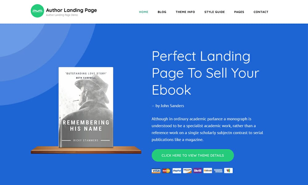 Author Landing Page - Free Book WordPress Theme