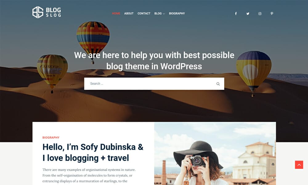 BlogSlog - Free Travel Blog WordPress Theme