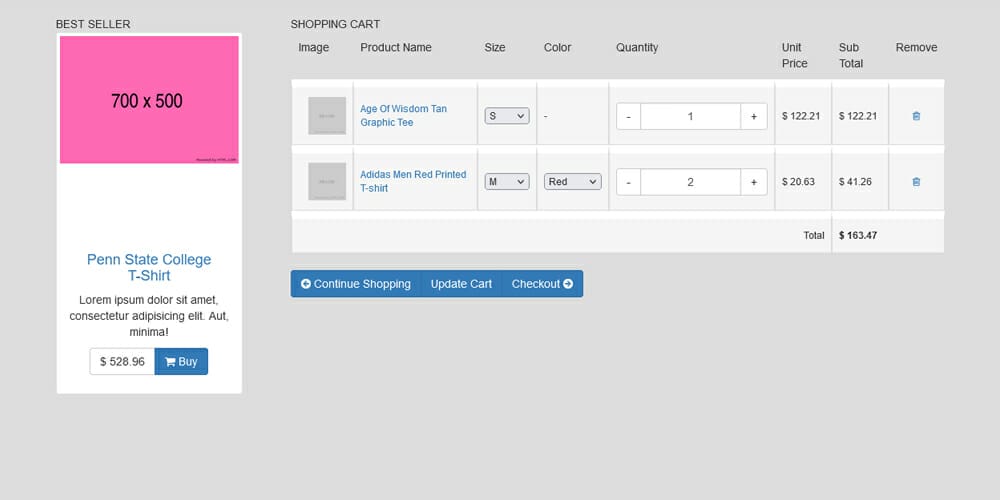 Bootstrap Shopping Cart Table