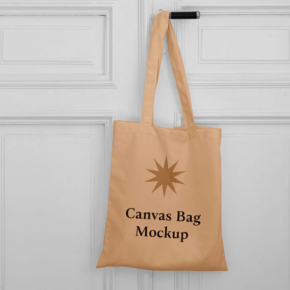 Canvas Bag On Door Mockup