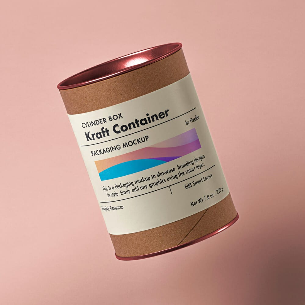 Cylinder PSD Kraft Container Packaging Mockup