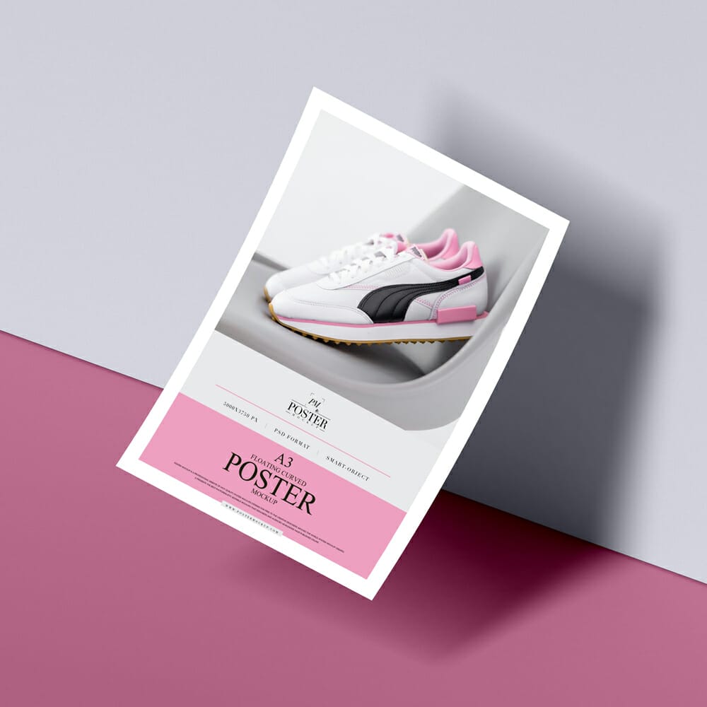 Floating A3 Curved Poster Mockup