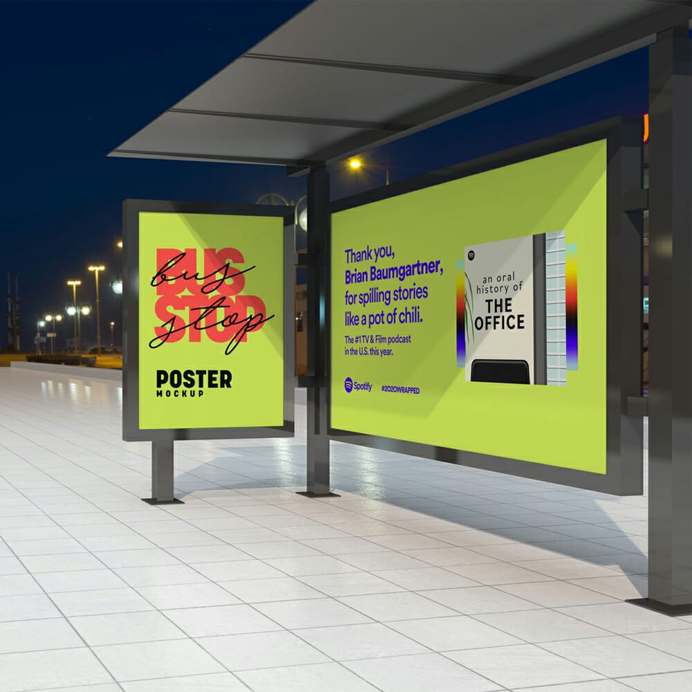 Free Bus Stop Poster Mockup PSD
