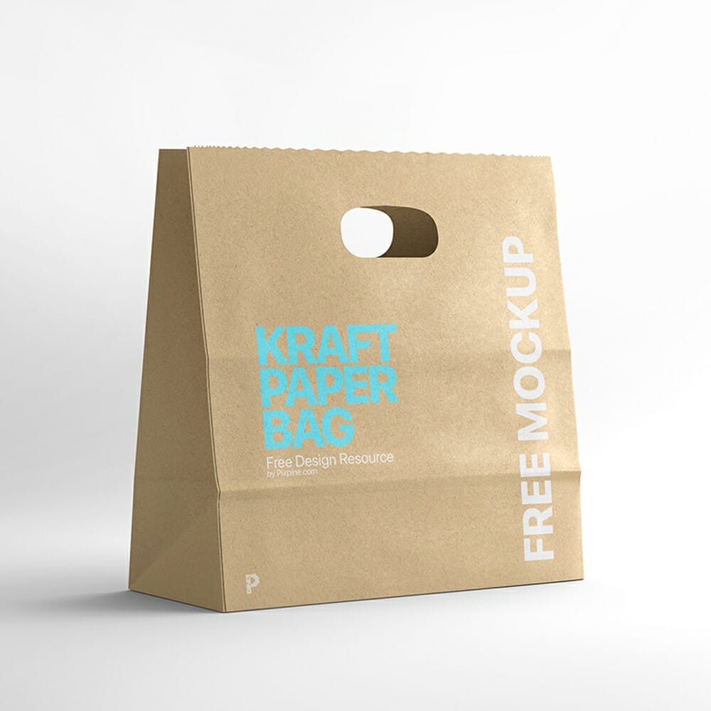 Free Die Cut Kraft Paper Bag Mockup