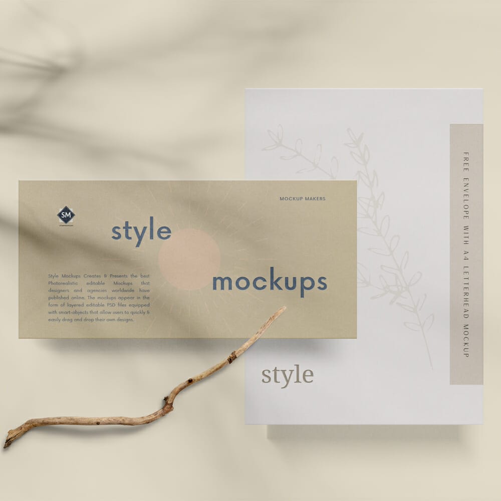 Free Envelope With A4 Letterhead Mockup