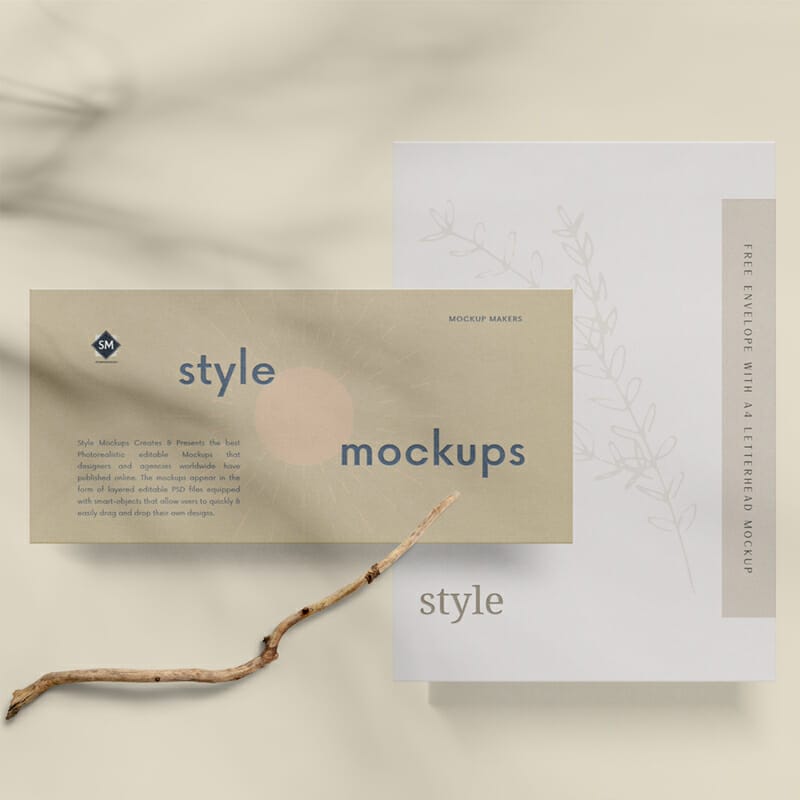 Free Envelope With A4 Letterhead Mockup