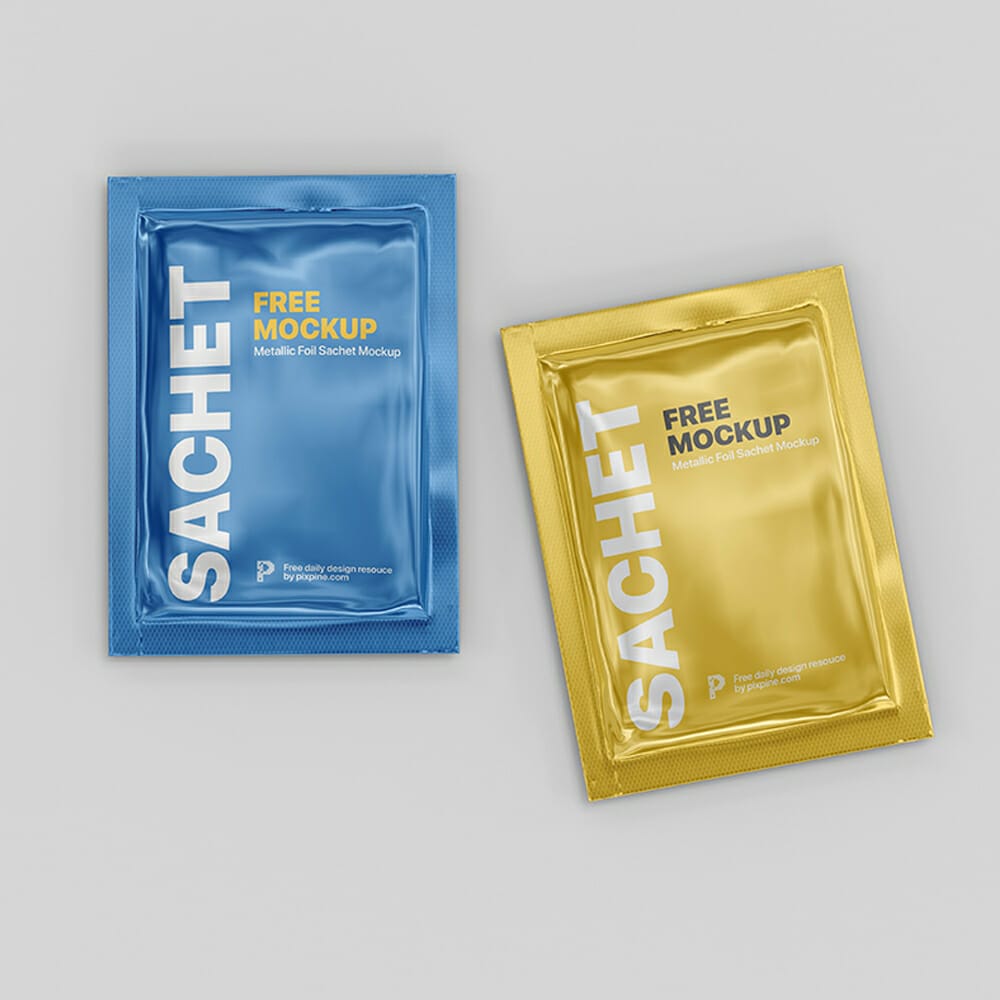 Free Metallic Foil Sachet Mockup