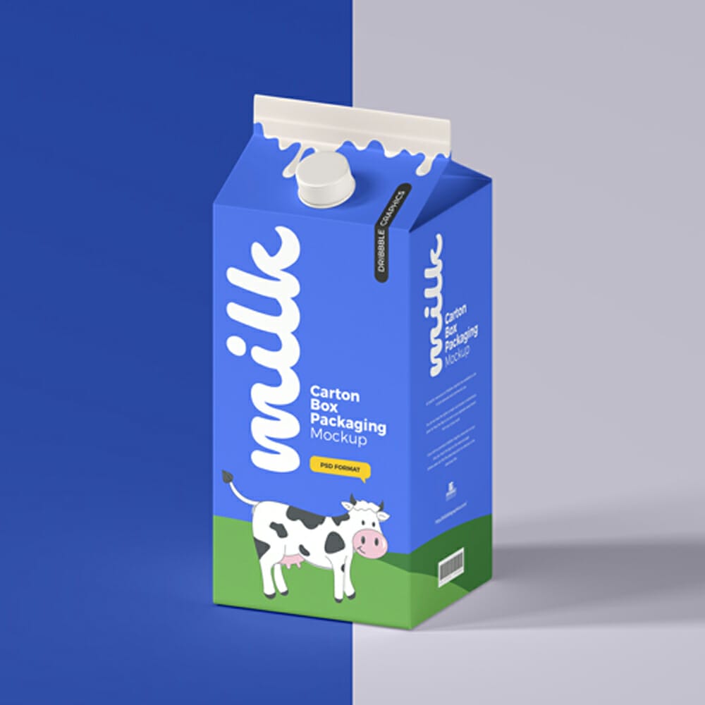 Free Milk Carton Box Packaging Mockup