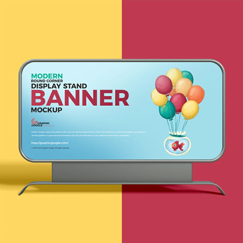 Free Modern Round Corner Display Stand Banner Mockup