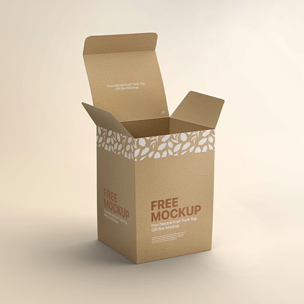 Free Natural Kraft Tuck-Top Gift Box Mockup