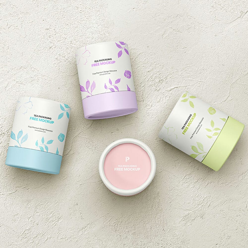 Free Paper Tube Tea Packaging Mockup