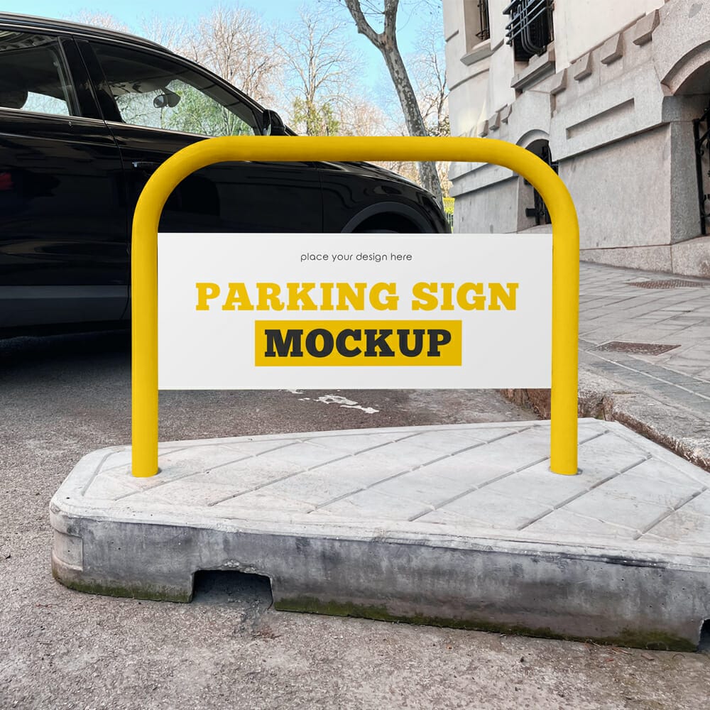 Free Parking Sign Mockup In Outdoor Advertising