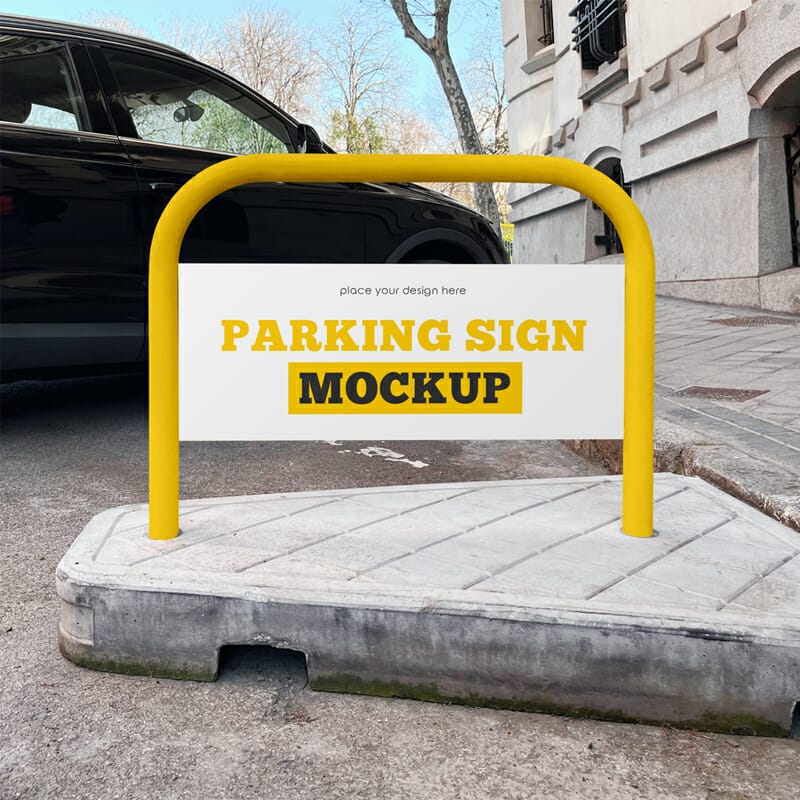 Free Parking Sign Mockup In Outdoor Advertising