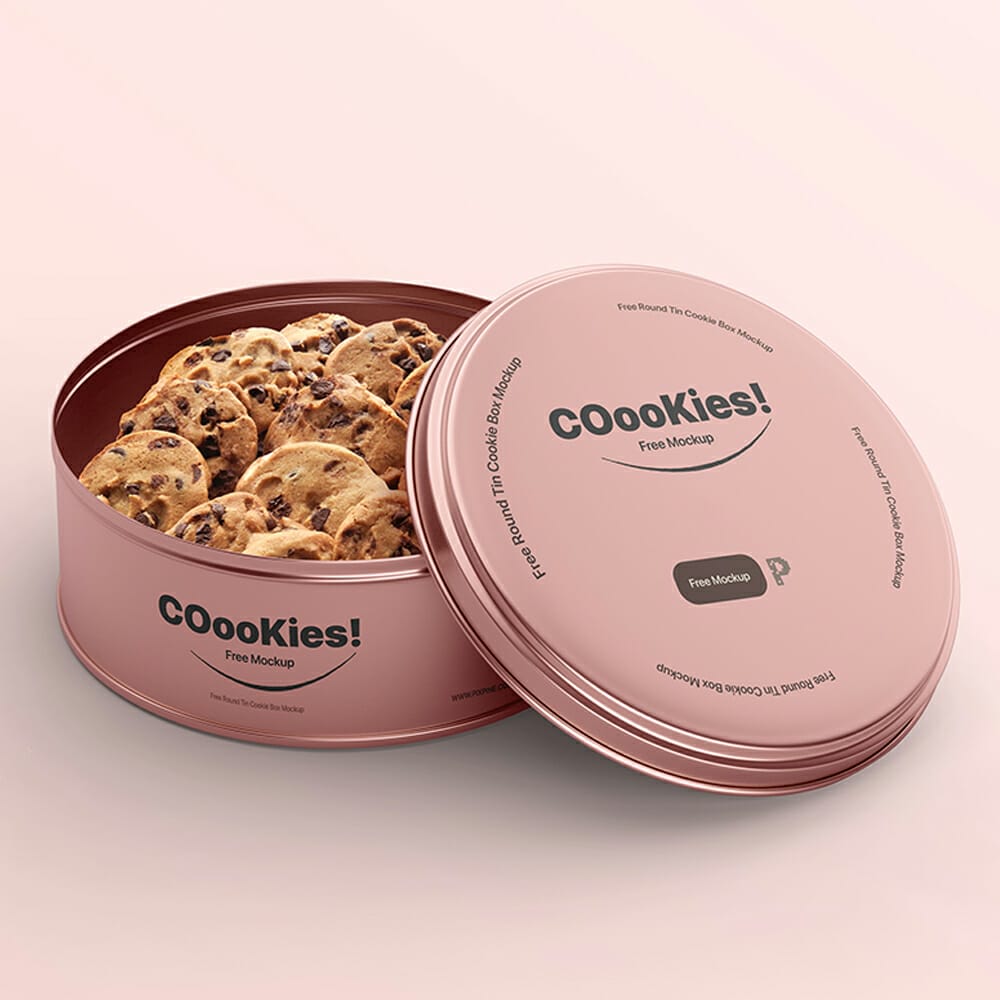 Free Round Tin Cookie Box Mockup