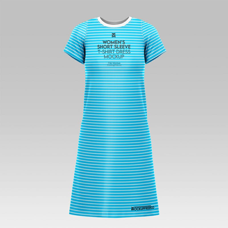 Free Women’s Short Sleeve T-Shirt Dress Mockup