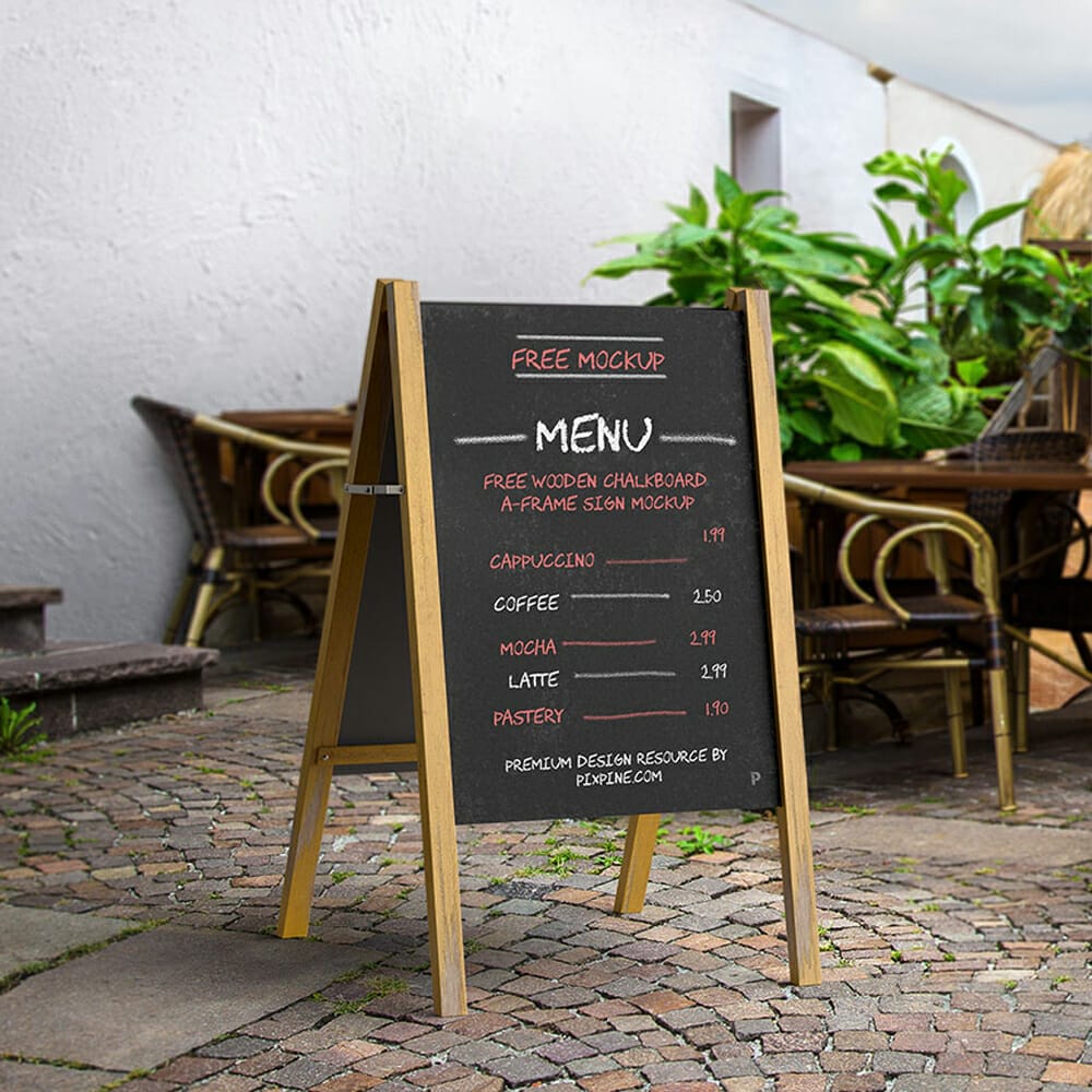 Free Wooden Chalkboard A-Frame Sign Mockup