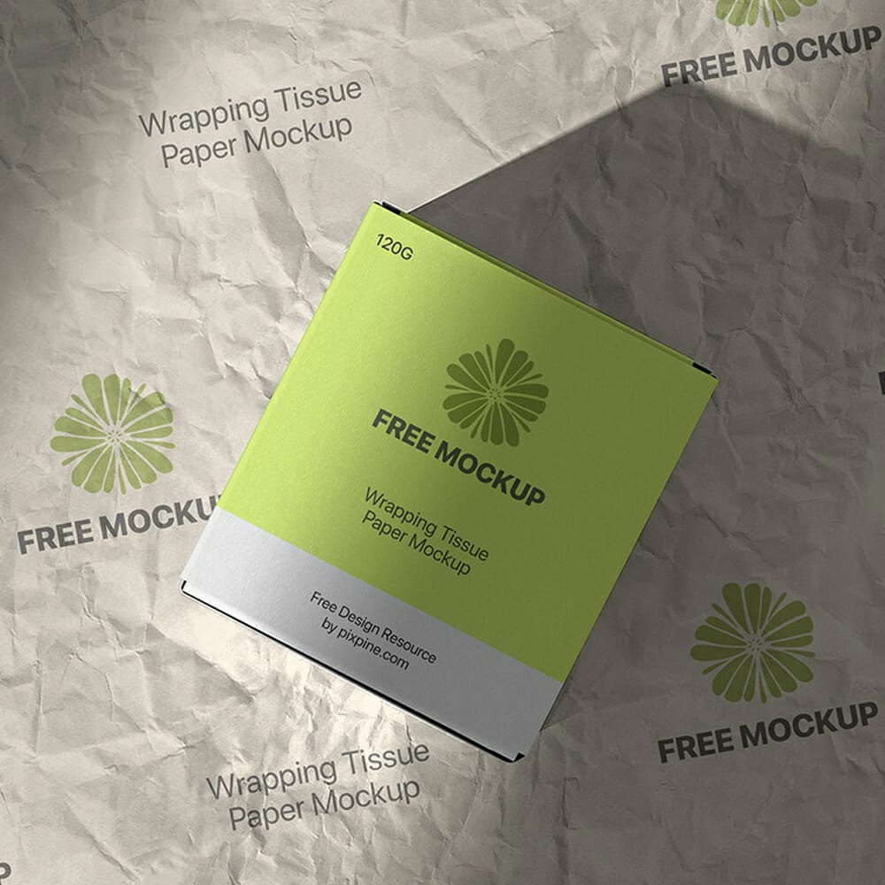 Free Wrapping Tissue Paper with Box Mockup