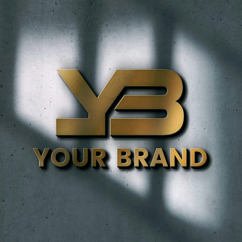 Golden 3D Logo Mockup On Black Wall 
