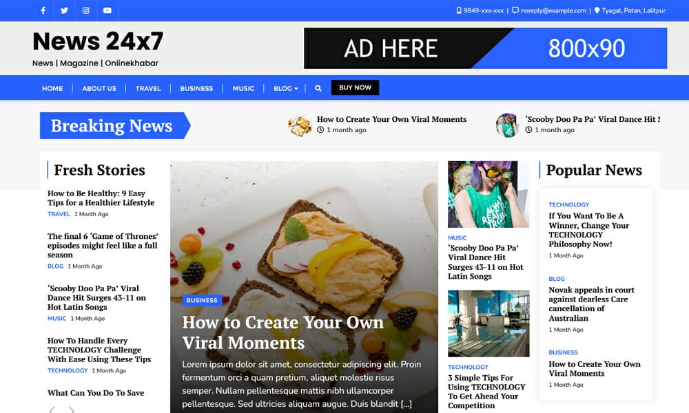 News 24×7 - Free Responsive News WordPress Theme