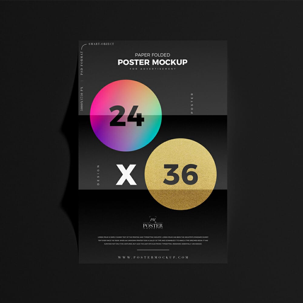 Paper Folded 24×36 Poster Mockup PSD