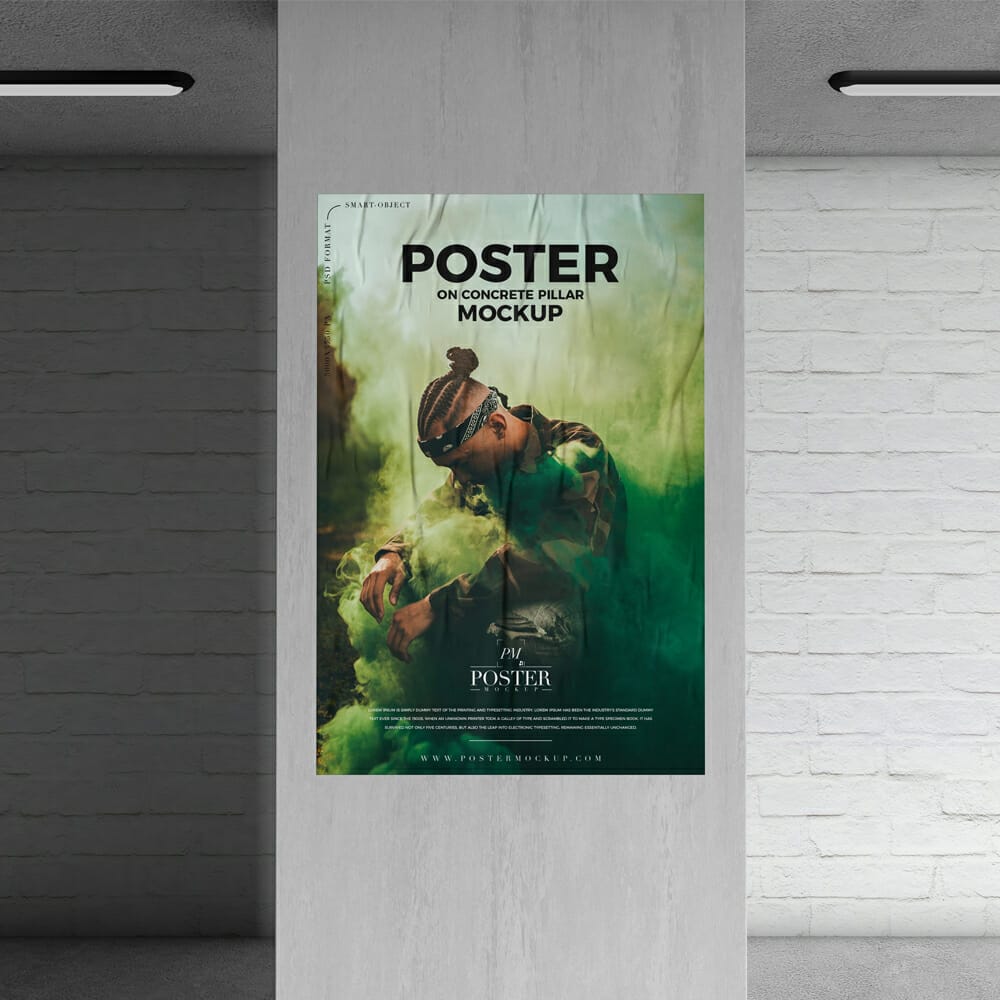 Poster On Concrete Pillar Mockup